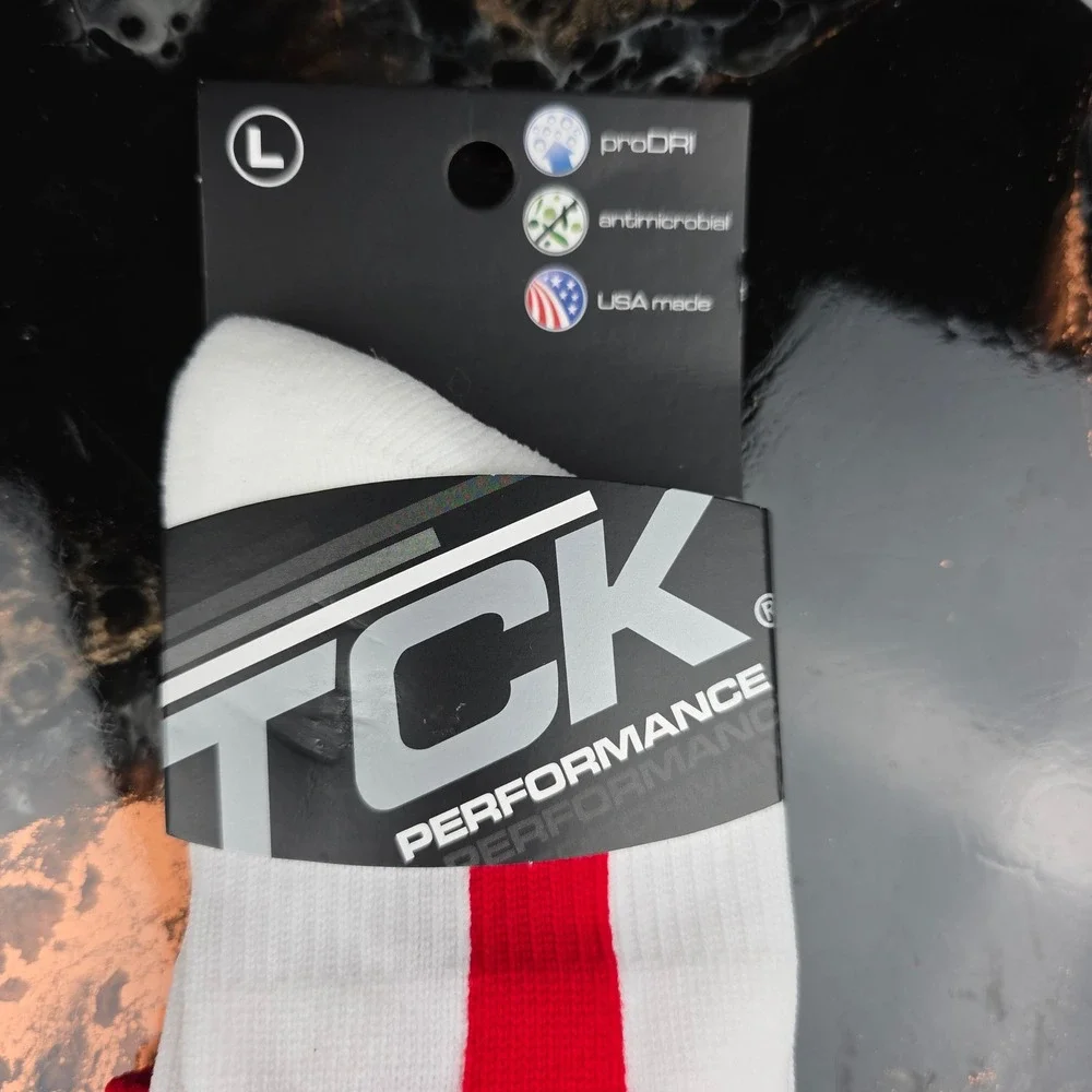TCK Performance Pro Dri USA Made Striped Hockey Socks Mens‎ Large Red White Blue